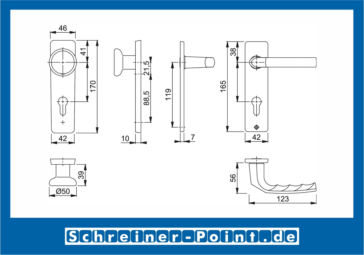 Hoppe Birmingham Aluminium Kurzschildgarnitur F1 Natur 1117/202KP, 3147542, 2566323, 2566340, 3147489, 2566358, 3147964